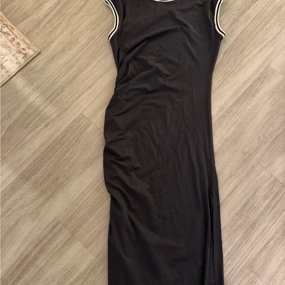 Anthropologie Sleeveless Grey Maxi Dress with Contrast Trim